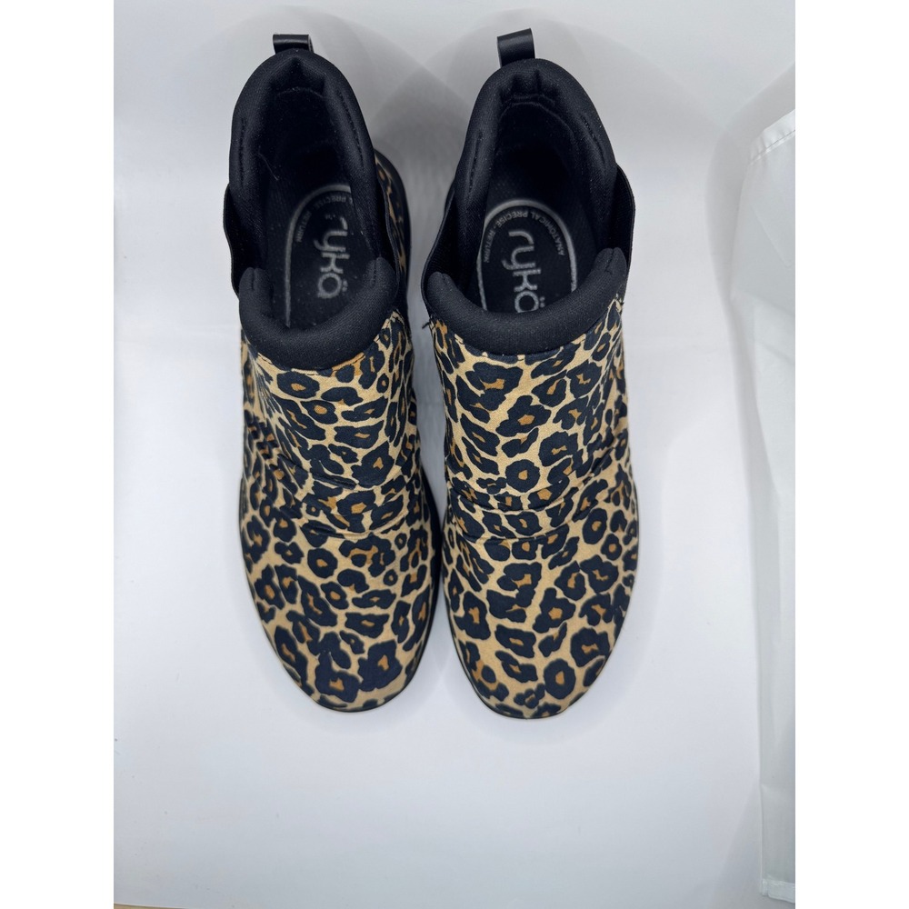 Ryka Womens Leopard Print Ankle Boots Slip On Athletic Booties Tan Black